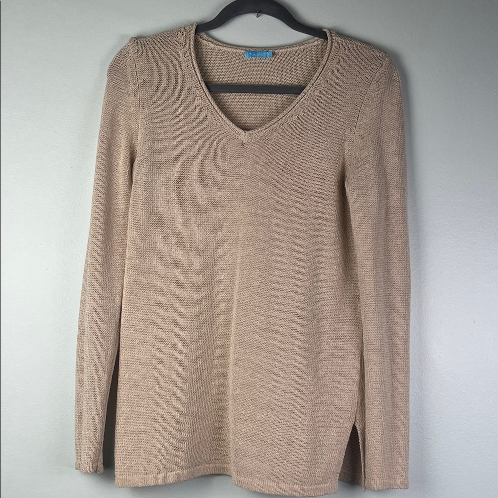J. McLaughlin Beige V-Neck Lightweight Sweater